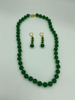 Natural Emerald Gemstone Round Beaded Necklace and Leverback Dangle Earrings