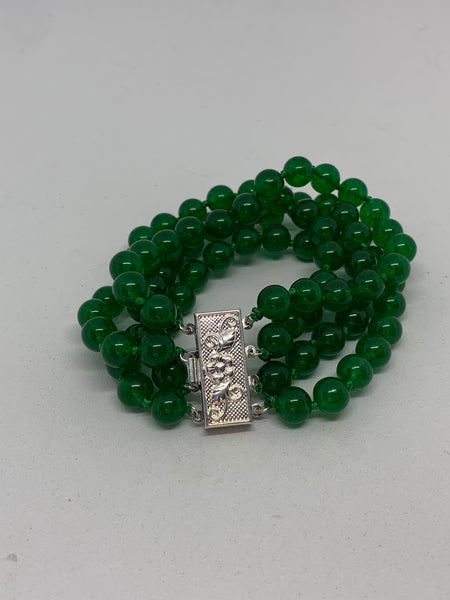 Natural Emerald Gemstone Round Beaded 4 Strand Bracelet