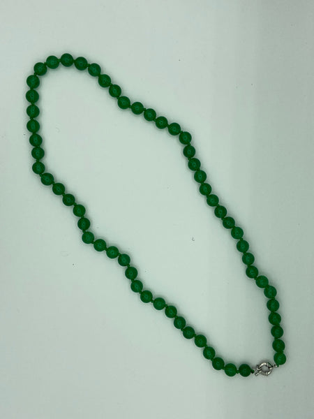 Natural Emerald Gemstone Cylinders Long Beaded Sterling Silver Necklace