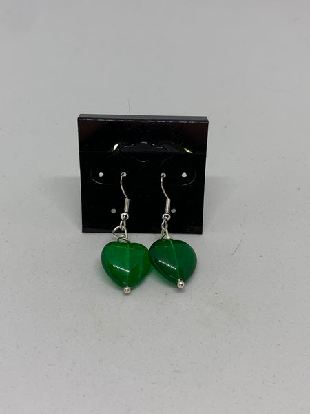 Natural Emerald Gemstone Puffed Heart Sterling Silver Dangle Earrings