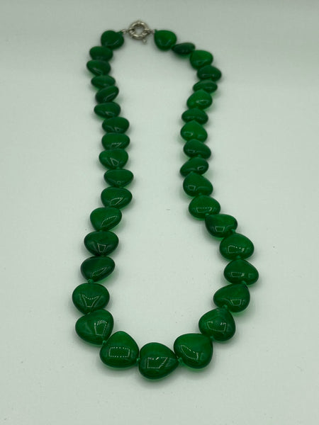 Natural Emerald Gemstone Puffed Hearts Beaded Necklace
