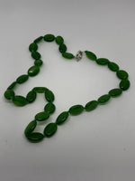 Natural Emerald Gemstone Puffed Ovals Long Beaded Necklace