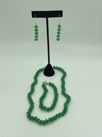 Natural Emerald Gemstone Rondelles Beaded Necklace, Bracelet and Earrings Set