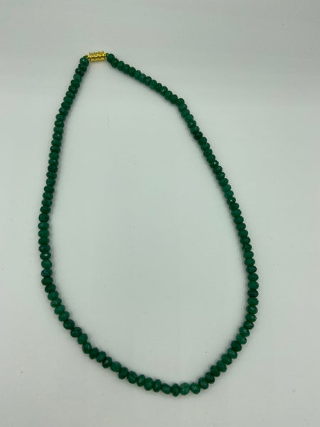 Natural Emerald Gemstone Rondelles Beaded Necklace with Magnetic Clasp