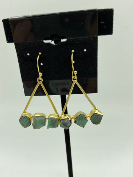 Natural Rough Emerald Gemstone Sterling Silver Dangle Earrings