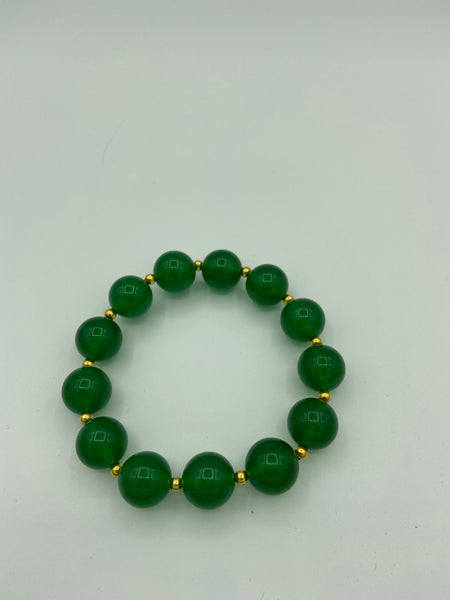 Natural Emerald Gemstone Round and Gold Accent Beaded Stretch Bracelet
