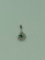 Natural Emerald and White Topaz Gemstone Sterling Silver Pendant