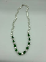 Natural Emerald and Pearl Gemstone Long Beaded Necklace