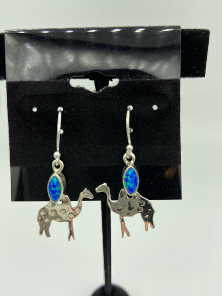 Natural Fire Opal Gemstone Camel Sterling Silver Dangle Earrings