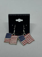 Silvertone Enamel Flag Charm Dangle Earrings with Sterling Silver Hooks