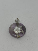 Natural Amethyst Gemstone Disk With Shell Flower Pendant