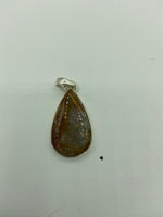 Natural Fossil Coral Gemstone Teardrop Sterling Silver Pendant
