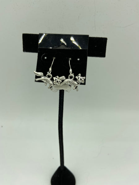Silvertone 3d Fox Charm Dangle Earrings with Silvertone or Sterling Silver Hooks