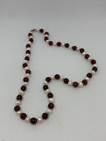 Natural Pearl and Faceted Garnet Gemstone Round Beaded Necklace