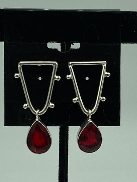 Natural Garnet Gemstone Faceted Teardrop Sterling Silver Post Dangle Earrings