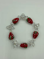 Lampworked Glass Strawberries Beaded Stretch Bracelet