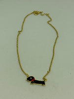Cute Gold Tone Dachshund Wiener Dog Pendant on Adjustable Necklace