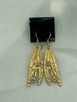 Gold Tone and Clear CZ Feathers Dangle Earrings