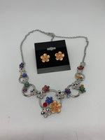 Multicolor and Gold Flowers Adjustable Necklace and Stud Earrings Set