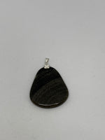 Natural Gold Sheen Obsidian Gemstone Triangle Sterling Silver Pendant