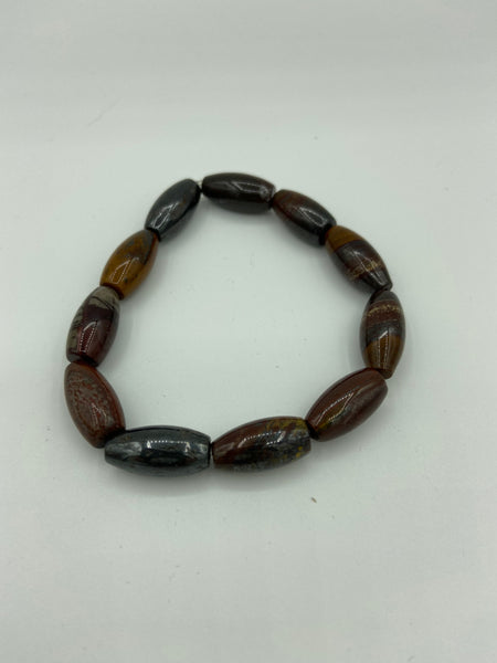 Natural Gold Snowflake Obsidian Gemstone Rice Beaded Stretch Bracelet