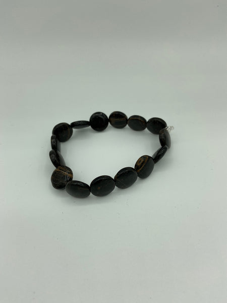 Natural Gold Snowflake Obsidian Gemstone Dainty Ovals Beaded Stretch Bracelet