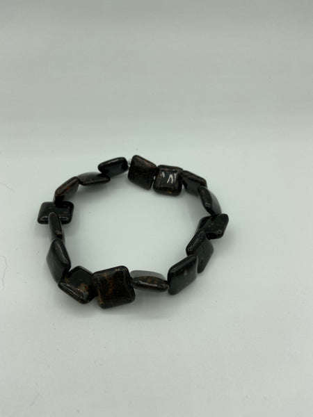 Natural Gold Snowflake Obsidian Gemstone Squares Beaded Stretch Bracelet