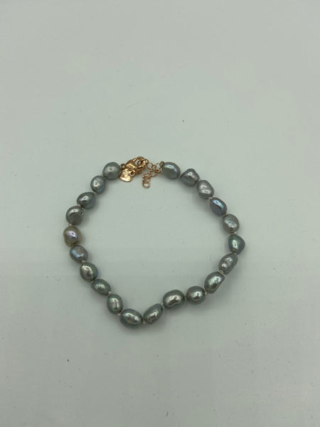 Natural Gray Baroque Pearl Beaded Adjustable Bracelet