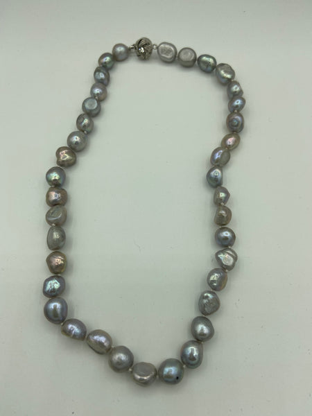 Natural Gray Baroque Pearl Gemstone Beaded Necklace