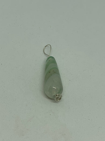 Natural Green and White Agate Gemstone Teardrop Pendant