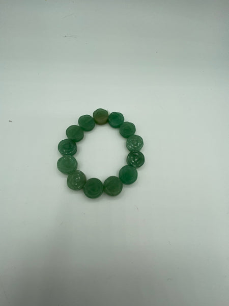 Natural Green Aventurine Gemstone Carved Roses Beaded Stretch Bracelet