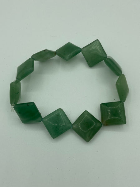 Natural Green Aventurine Gemstone Flat Diamonds Beaded Stretch Bracelet