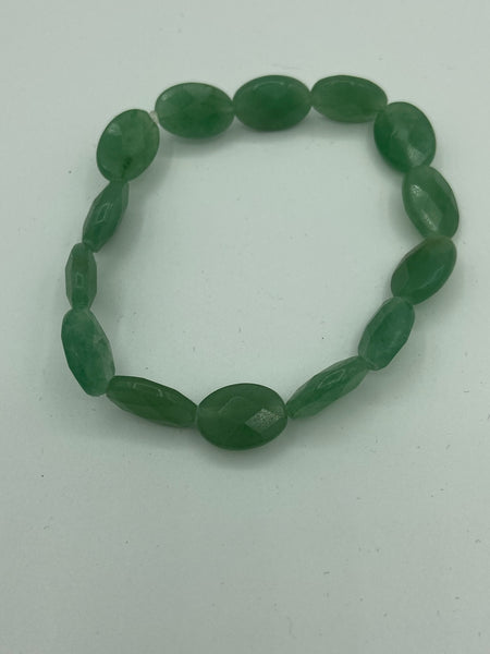 Natural Green Aventurine Gemstone Small Faceted Ovals Beaded Stretch Bracelet