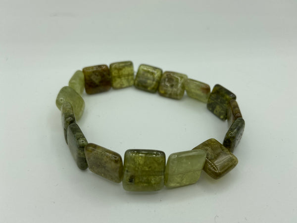 Natural Green Garnet Gemstone Flat Squares Beaded Stretch Bracelet