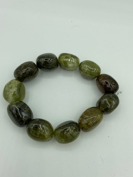 Natural Green Garnet Gemstone Chunky Tumbled Nuggets Beaded Stretch Bracelet