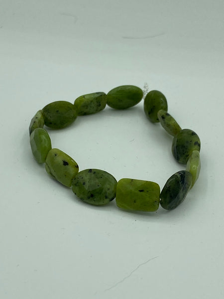 Natural Green Opal Gemstone Faceted Ovals and Rectangles Beaded Stretch Bracelet