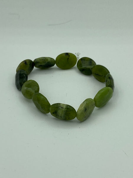 Natural Green Opal Gemstone Faceted Ovals Beaded Stretch Bracelet