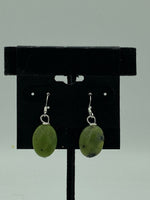 Natural Green Opal Gemstone Faceted Oval Beaded Sterling Silver Dangle Earrings