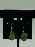 Natural Green Opal Gemstone Faceted Rectangle Beaded Sterling Silver Earrings