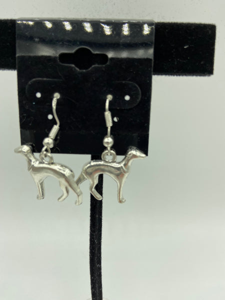 silvertone 3d greyhound charm dangle earrings with sterling silver hooks