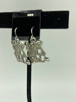 Halloween Silvertone Haunted House with Cat and Pumpkin Dangle Charm Earrings
