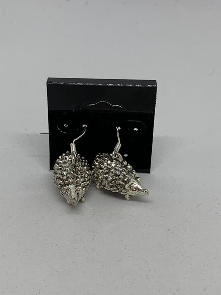 Silvertone 3D Hedgehog Charm Dangle Earrings with Sterling Silver Hooks