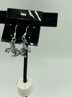 Silvertone 3D Horse Charm Dangle Earrings with Sterling Silver Hooks