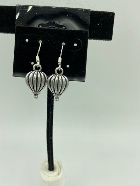Silvertone Hot Air Balloon Charm Dangle Earrings with Sterling Silver Hooks