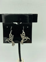 silvertone hummingbird charm dangle earrings with sterling silver hooks