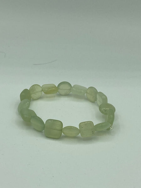 Natural Jade Gemstone Alternating Disk and Square Beaded Stretch Bracelet
