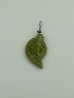 Natural Jade Gemstone Carved Curved Leaf Pendant