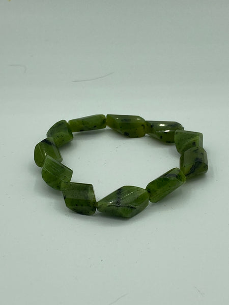 Natural Jade Gemstone Faceted Twists Beaded Stretch Bracelet