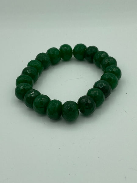 Natural Jade Gemstone Chunky Faceted Rondelle Beaded Stretch Bracelet