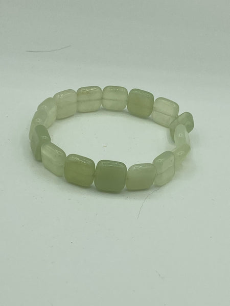 Natural Green Jade Gemstone Squares Beaded Stretch Bracelet